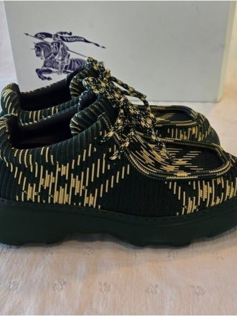 NIB Burberry Creeper Check Woven Derby Shoes Primrose Ip Check Green Size 40 - Picture 2 of 9